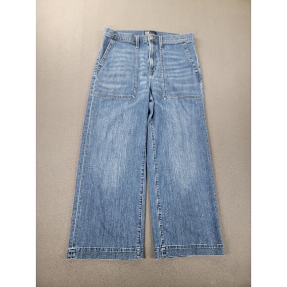 Gap Denim Jeans Womens 31 Wide-Leg Cropped Patch Pockets Medium Wash Boho Hippie - Picture 1 of 13